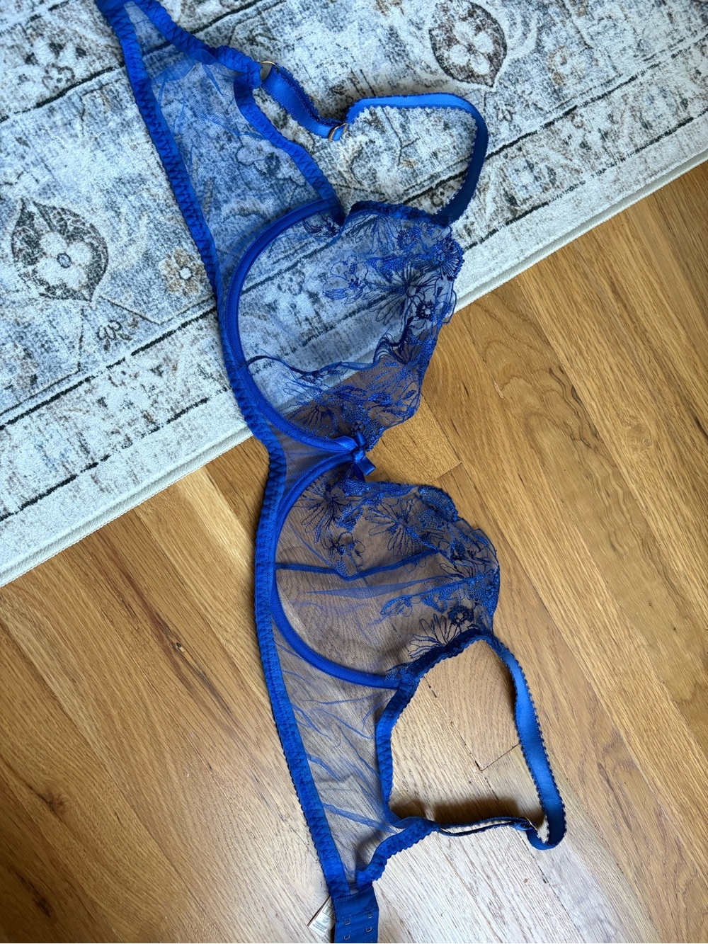 Blue Sheer Lace Underwire Bra - Women Intimates